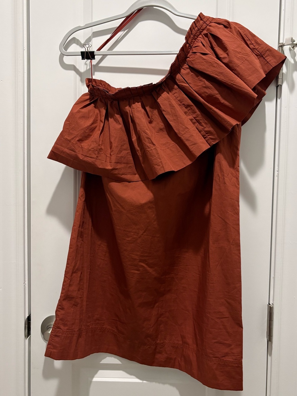 LOFT Rust Ruffle One-Shoulder Mini Dress - Picture 2 of 3